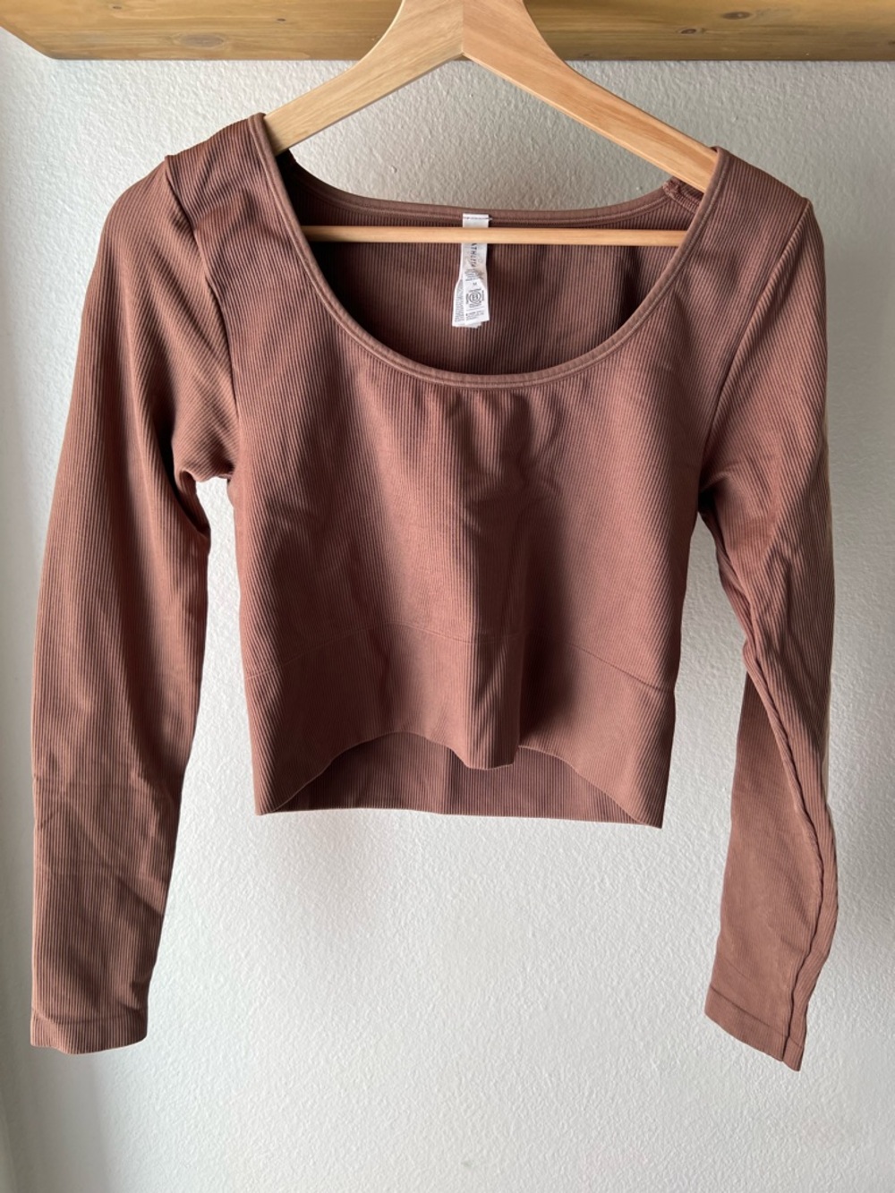 Taupe Brown Scoop Neck Long Sleeve Crop Top & Legging Set